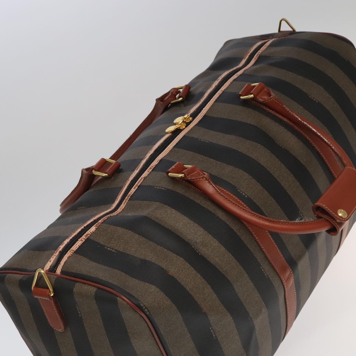 FENDI Pecan Canvas Boston Bag Brown Black Gold fm4002