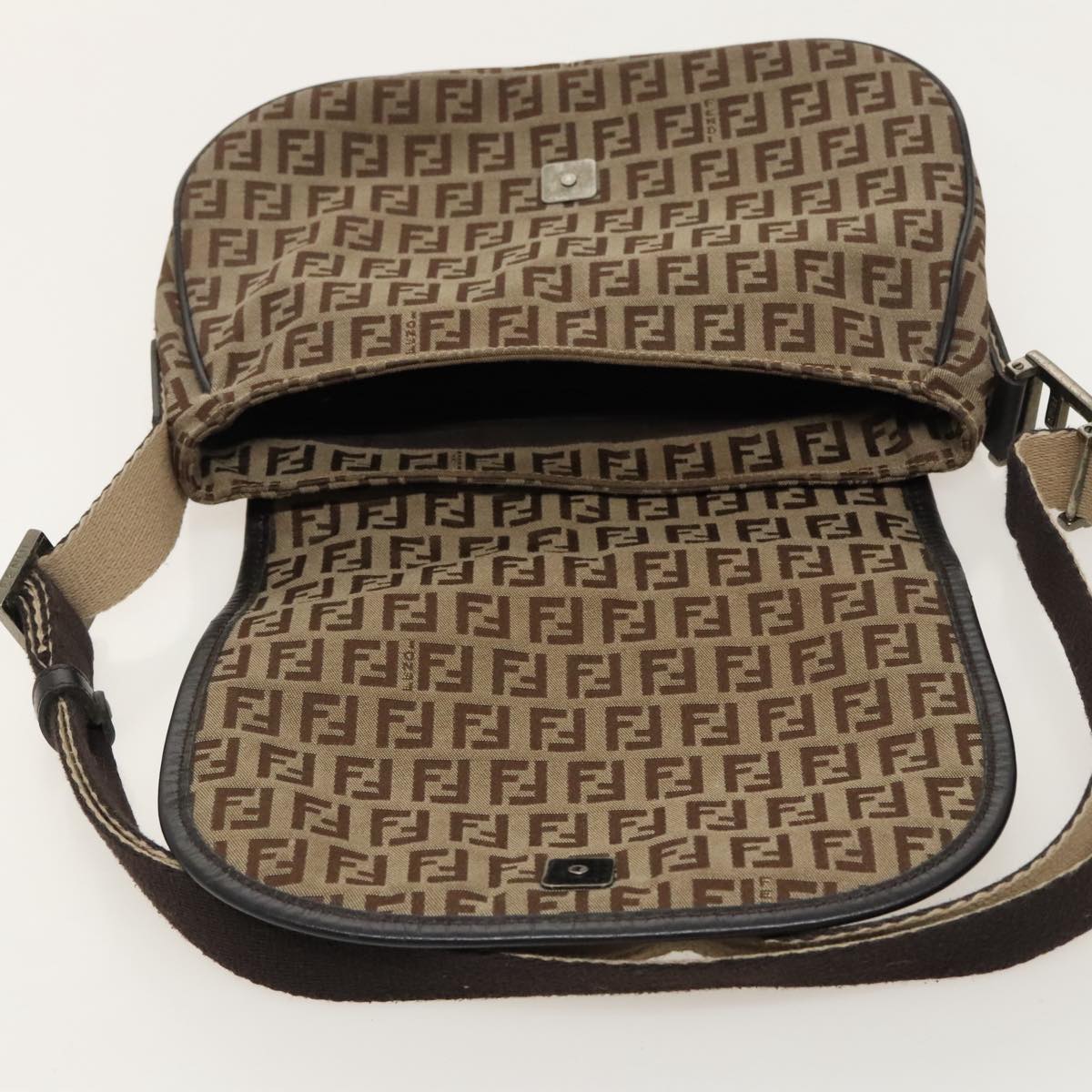 FENDI Zucchino Canvas Shoulder Bag Beige fm4005