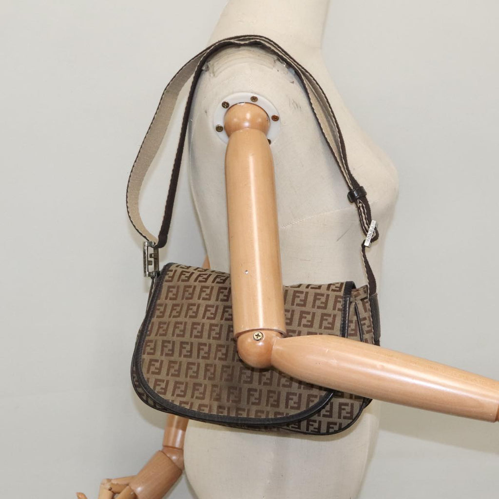 FENDI Zucchino Canvas Shoulder Bag Beige fm4005