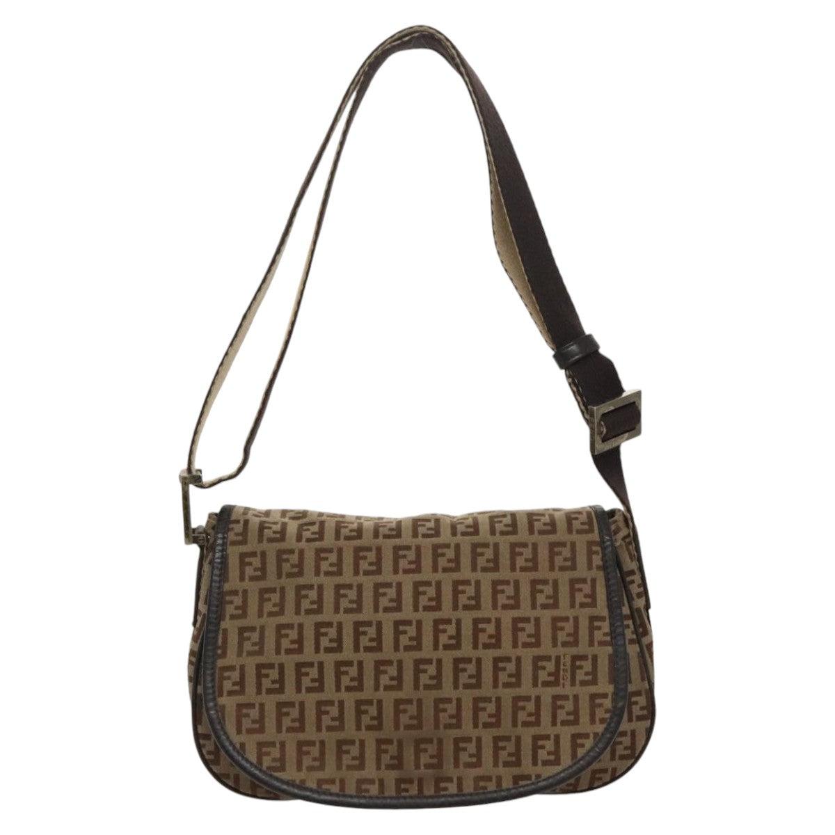 FENDI Zucchino Canvas Shoulder Bag Beige fm4005