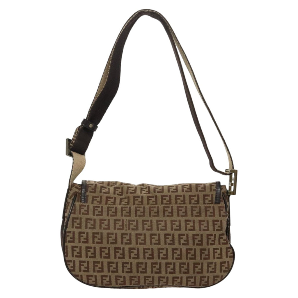 FENDI Zucchino Canvas Shoulder Bag Beige fm4005