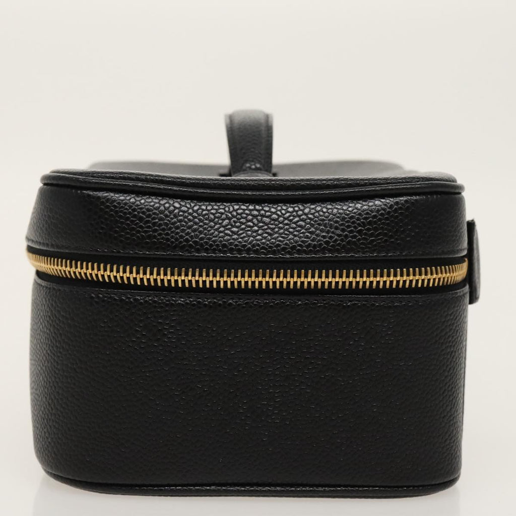 CHANEL Vanity COCO Mark Pouch Caviar Skin Black Gold CC fm4039