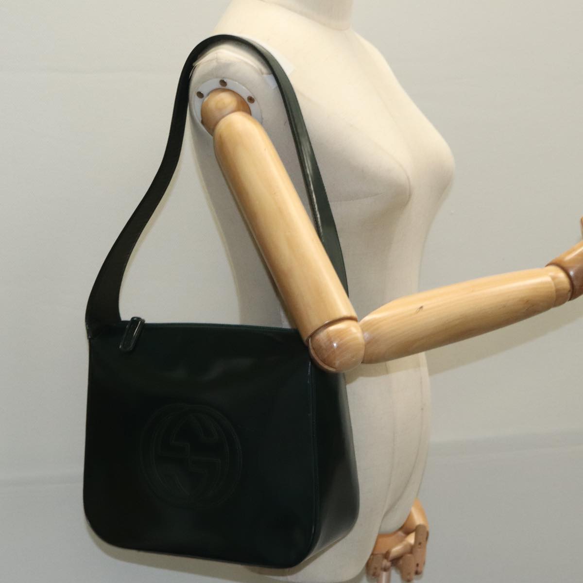 GUCCI Shoulder Bag Patent Leather Green Silver 001 2214 1703 fm4053