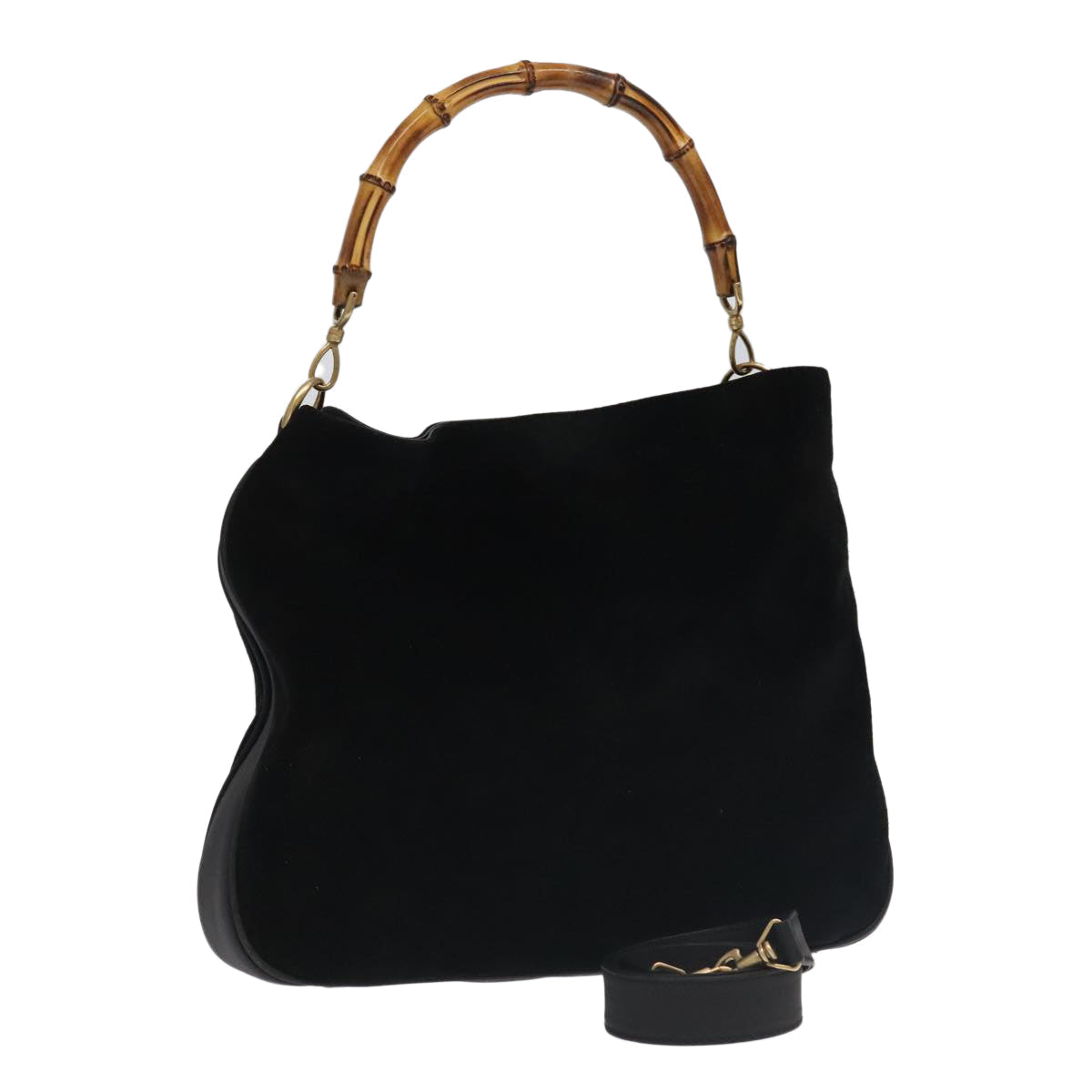 GUCCI Bamboo Hand Bag Suede 2way Black Gold 001 1014 1577 fm4060