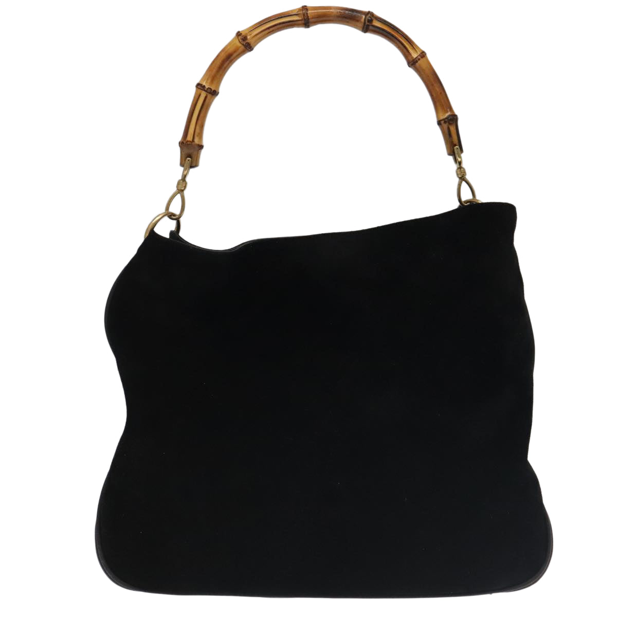 GUCCI Bamboo Hand Bag Suede 2way Black Gold 001 1014 1577 fm4060