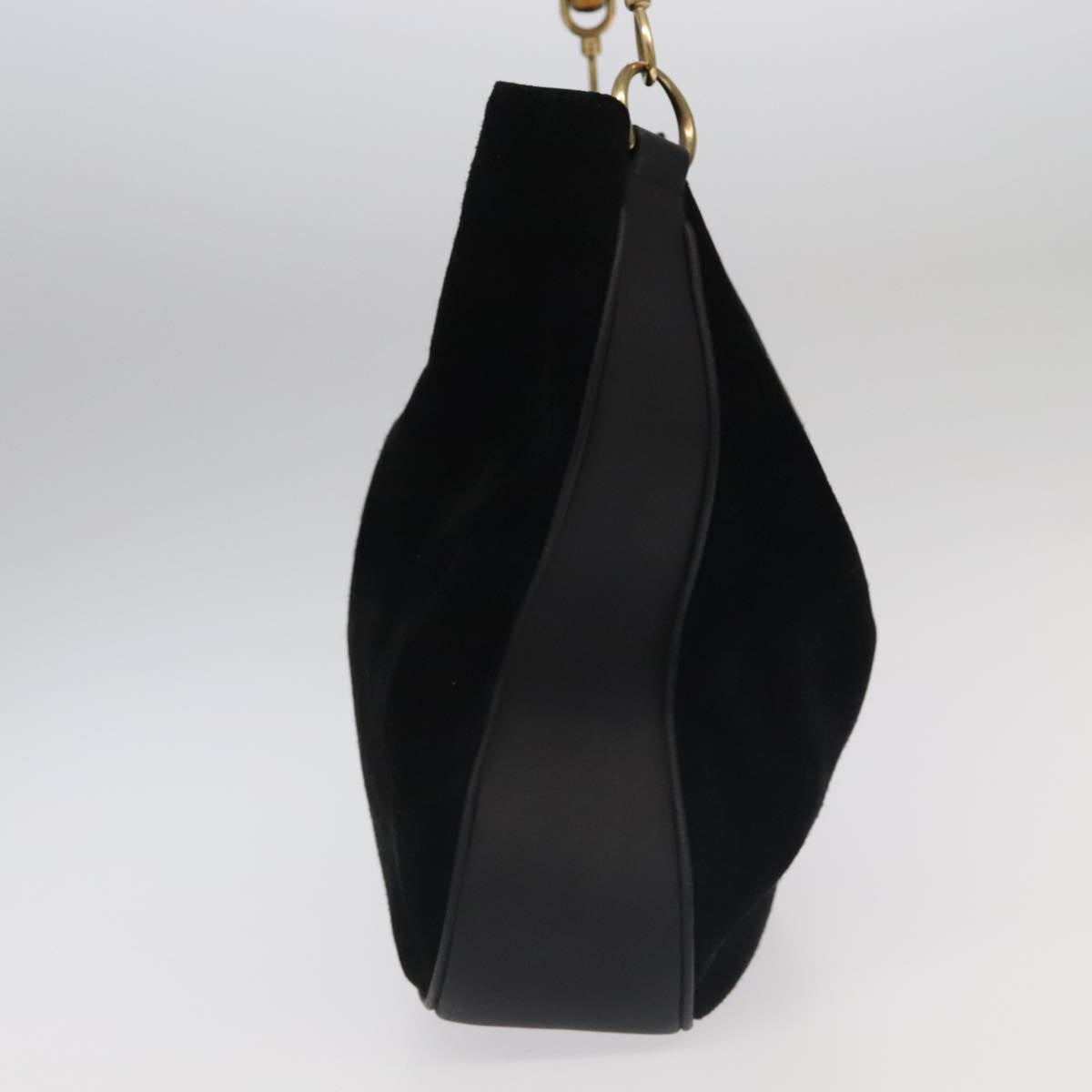 GUCCI Bamboo Hand Bag Suede 2way Black Gold 001 1014 1577 fm4060