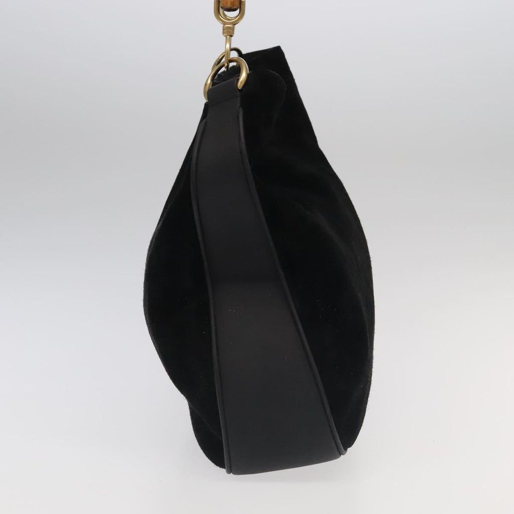 GUCCI Bamboo Hand Bag Suede 2way Black Gold 001 1014 1577 fm4060