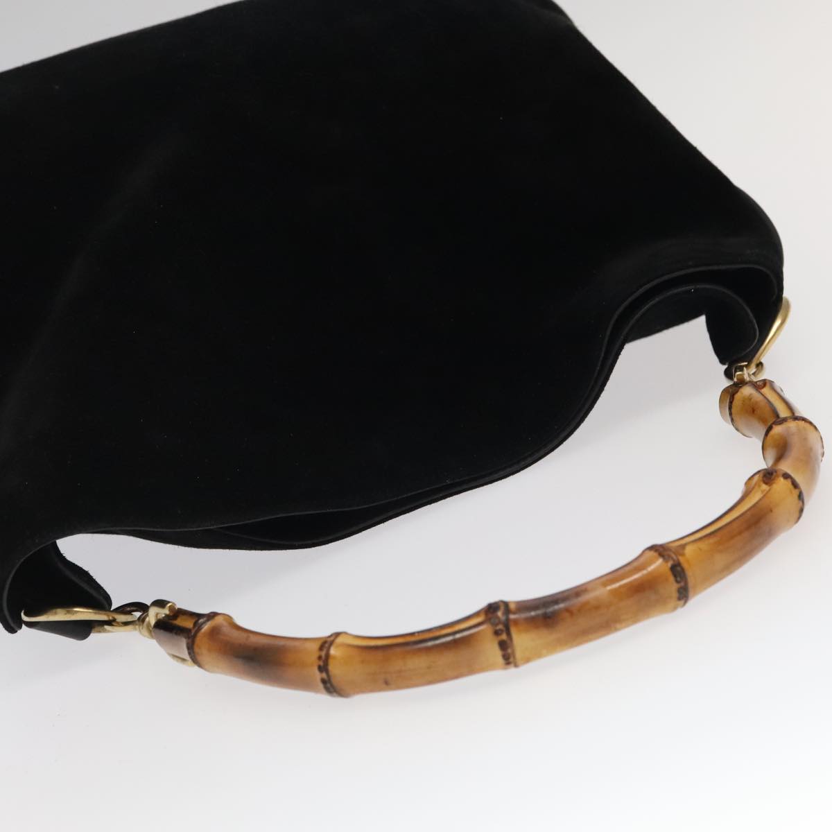 GUCCI Bamboo Hand Bag Suede 2way Black Gold 001 1014 1577 fm4060
