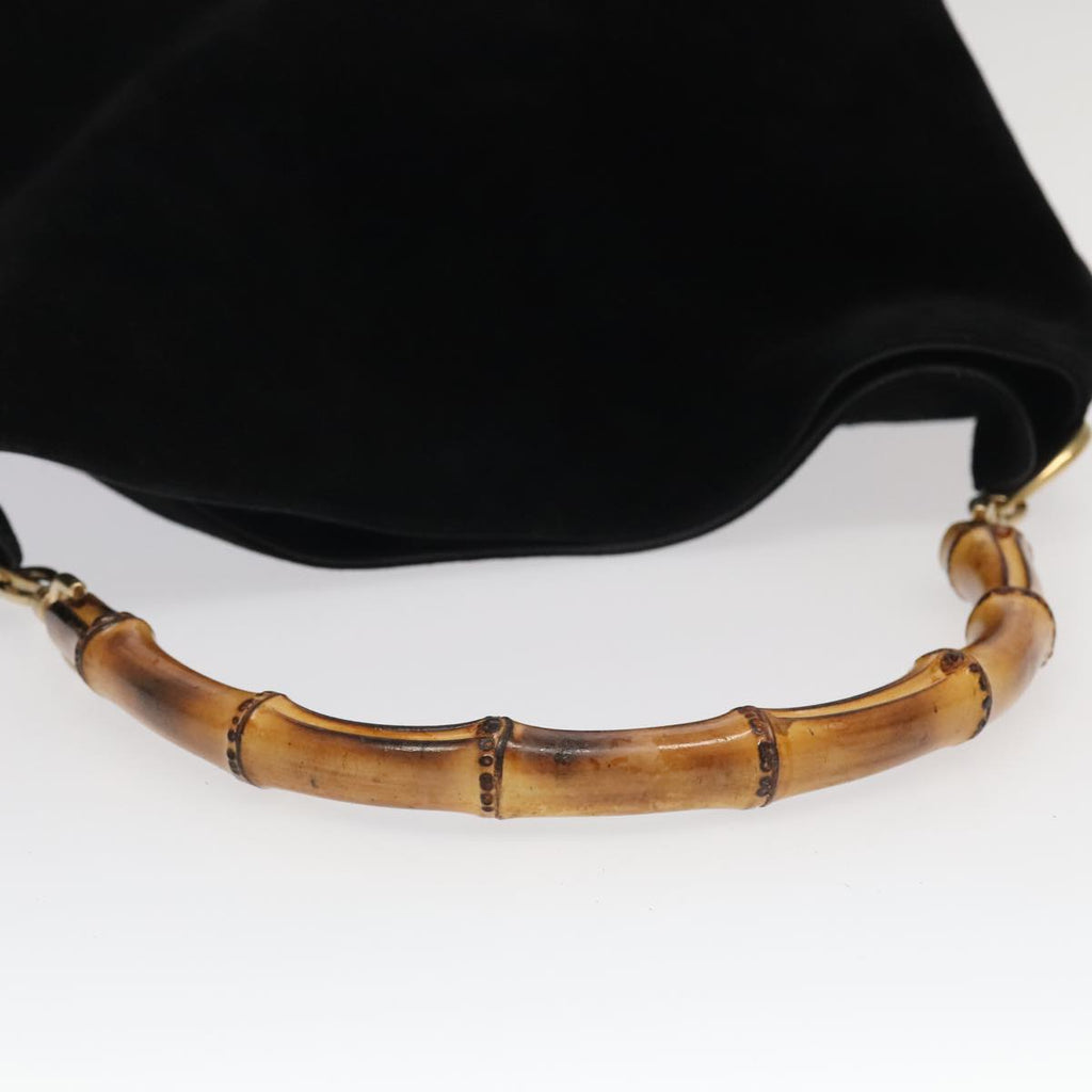 GUCCI Bamboo Hand Bag Suede 2way Black Gold 001 1014 1577 fm4060