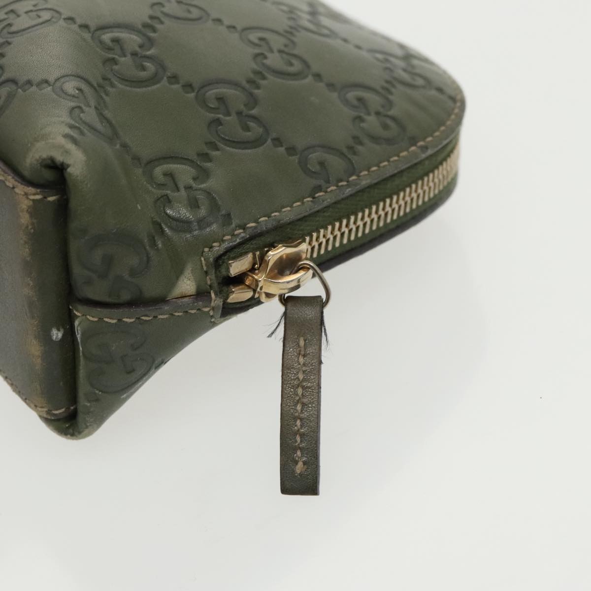 GUCCI Guccissima GG Canvas Pouch Leather Khaki Gold 141810 fm4061