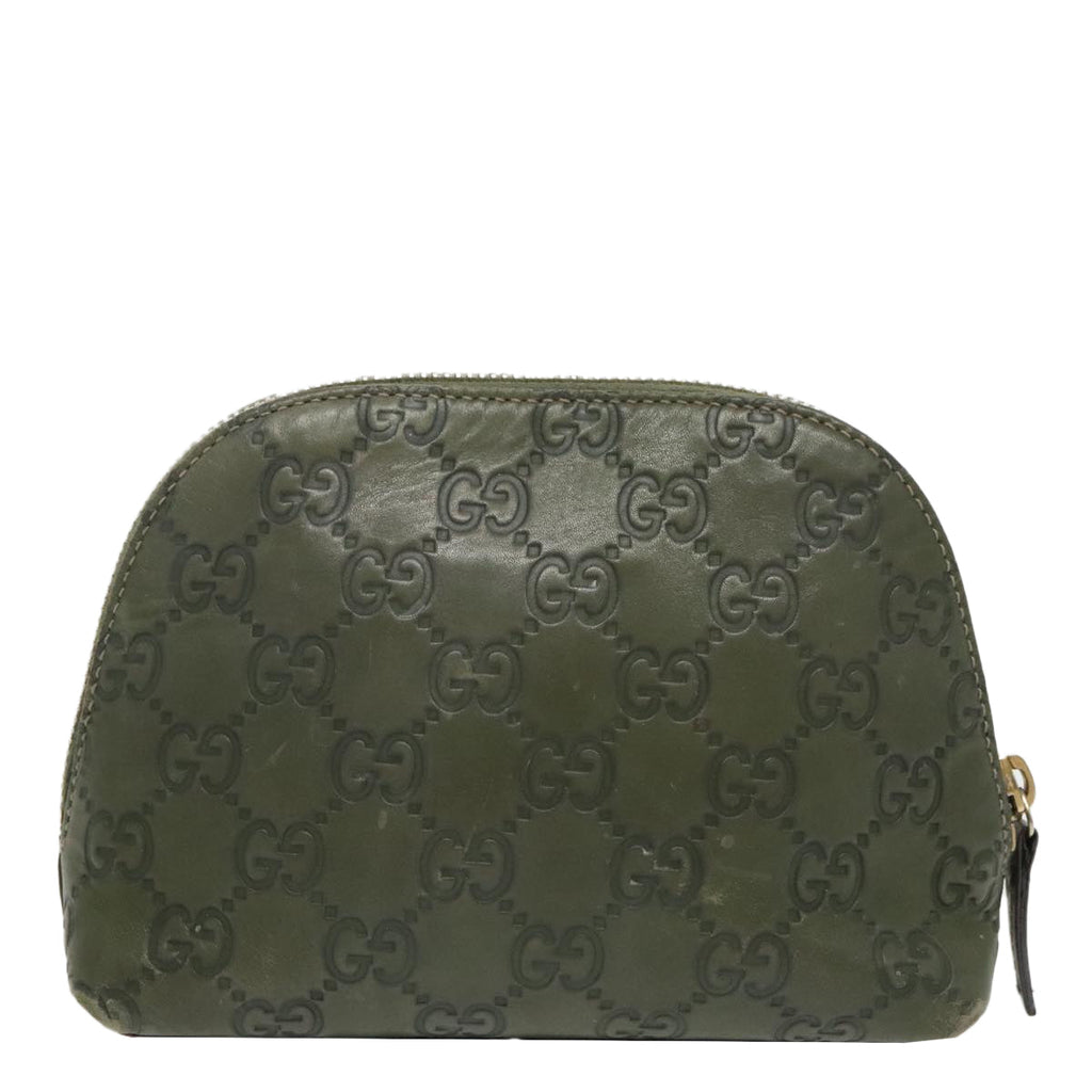GUCCI Guccissima GG Canvas Pouch Leather Khaki Gold 141810 fm4061