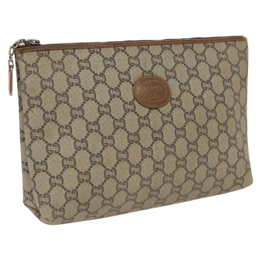 GUCCI GG Plus Supreme Clutch Bag PVC Leather Beige fm4064