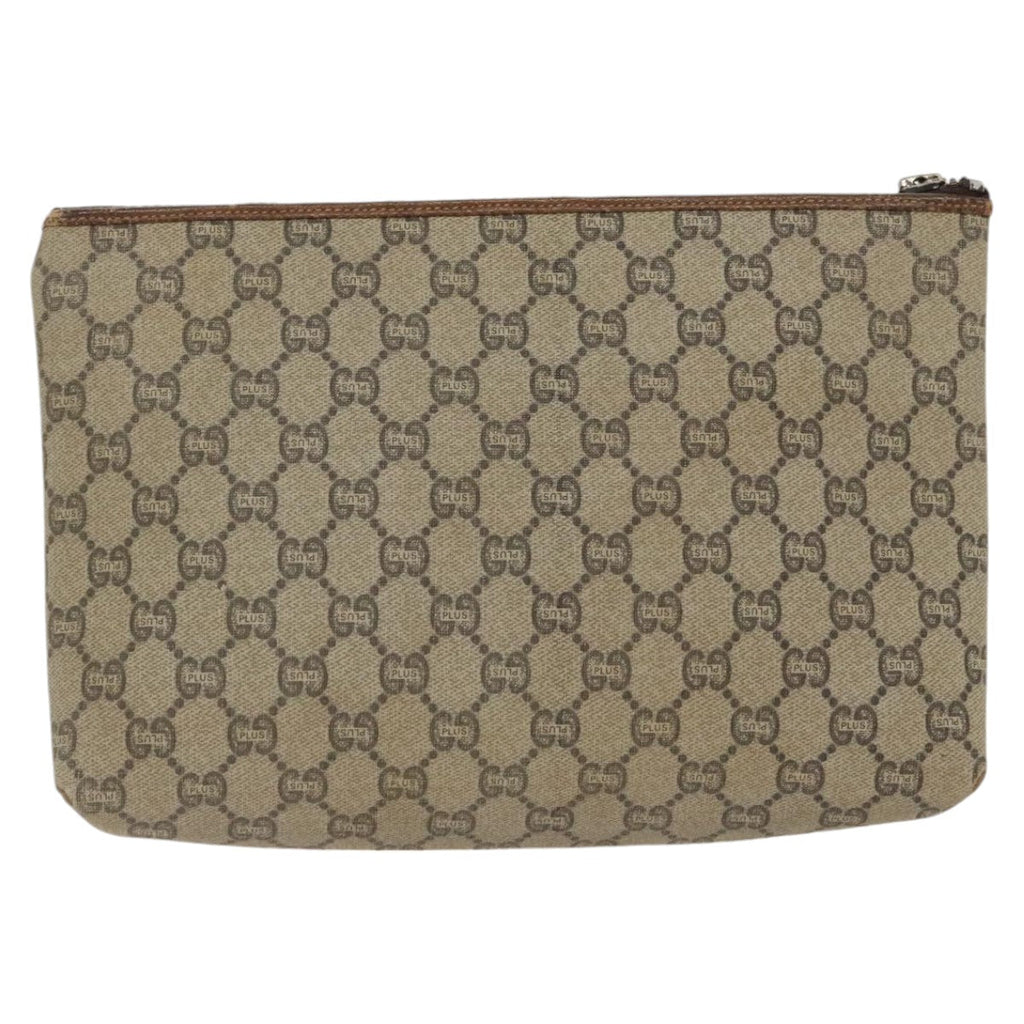 GUCCI GG Plus Supreme Clutch Bag PVC Leather Beige fm4064