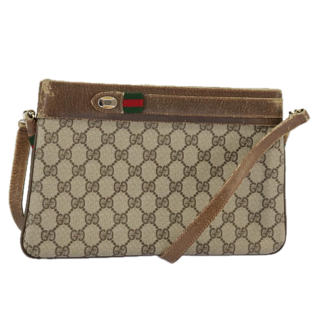 GUCCI GG Supreme Web Sherry Line Shoulder Bag PVC Leather Beige Red fm4067