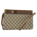 GUCCI GG Supreme Web Sherry Line Shoulder Bag PVC Leather Beige Red fm4067