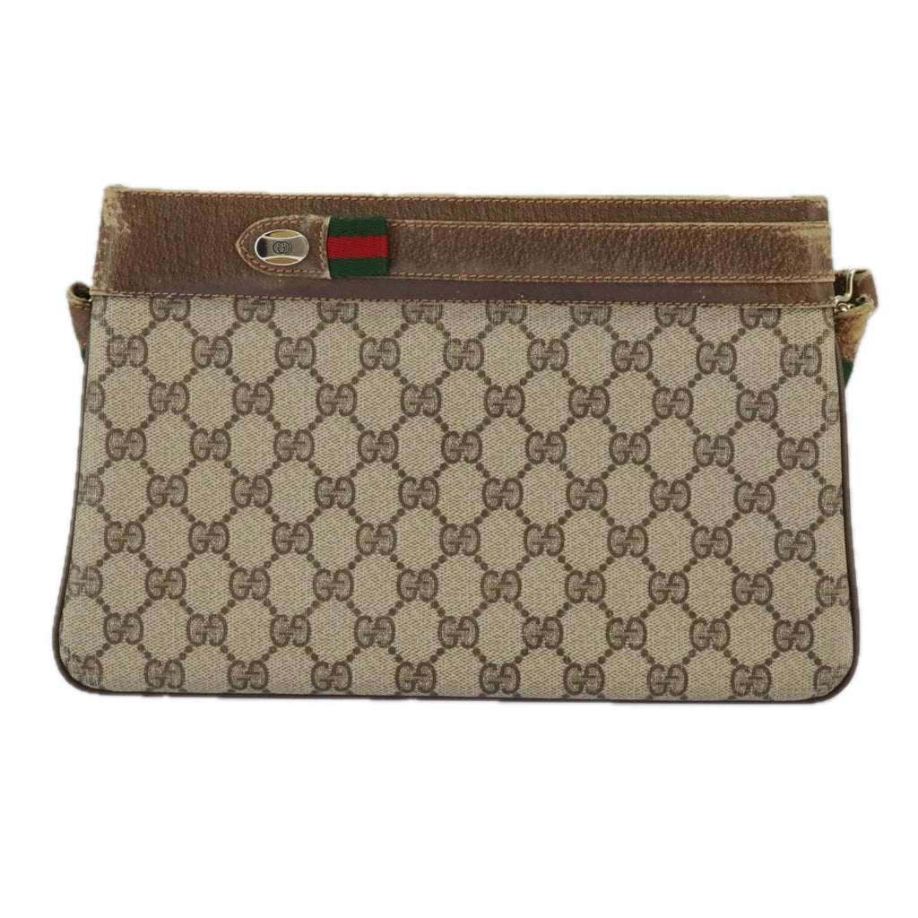 GUCCI GG Supreme Web Sherry Line Shoulder Bag PVC Leather Beige Red fm4067