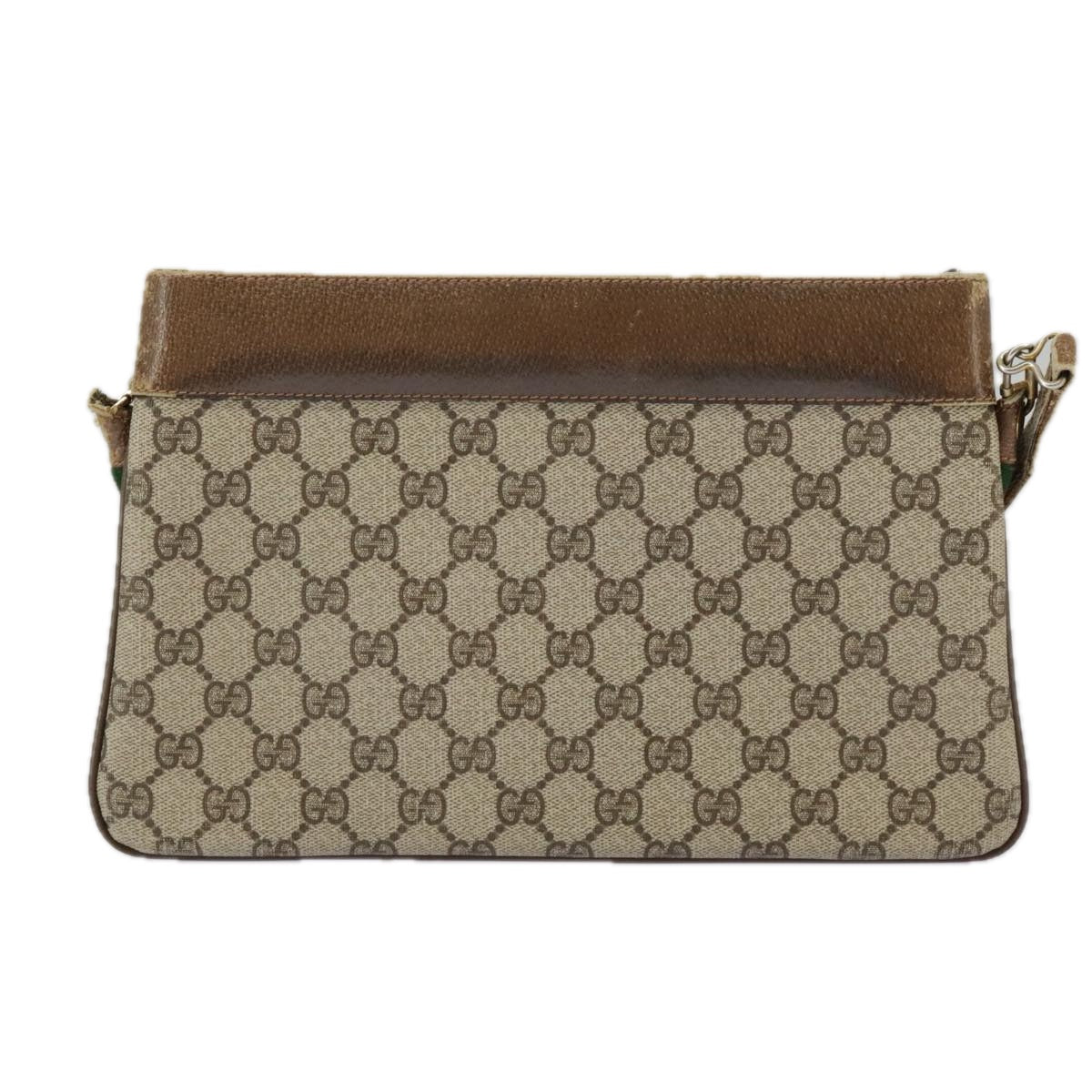GUCCI GG Supreme Web Sherry Line Shoulder Bag PVC Leather Beige Red fm4067
