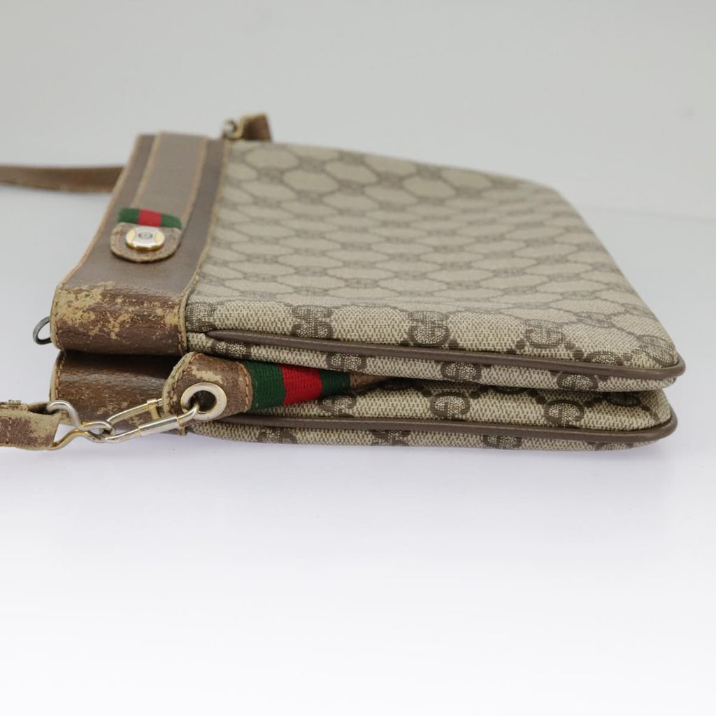 GUCCI GG Supreme Web Sherry Line Shoulder Bag PVC Leather Beige Red fm4067