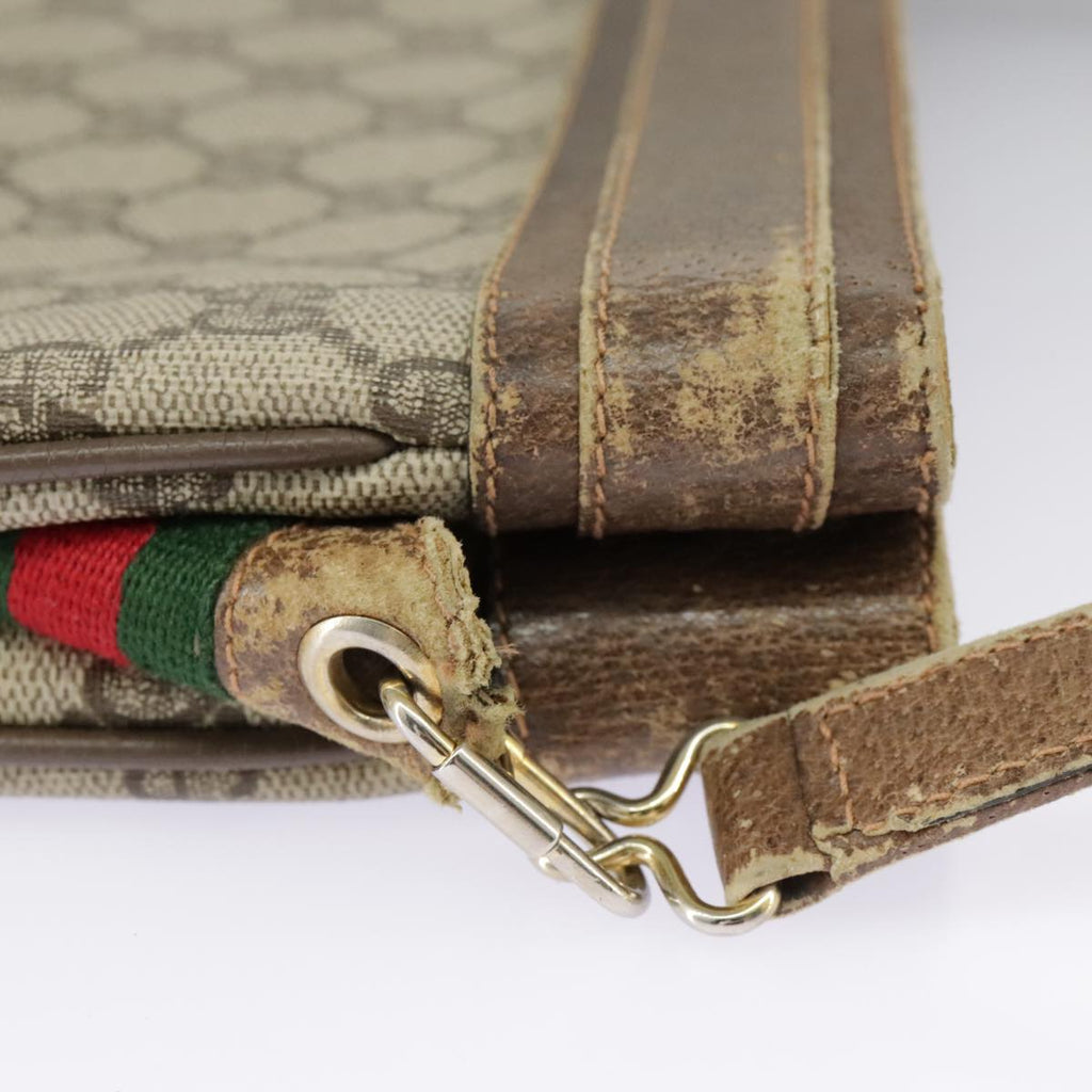 GUCCI GG Supreme Web Sherry Line Shoulder Bag PVC Leather Beige Red fm4067