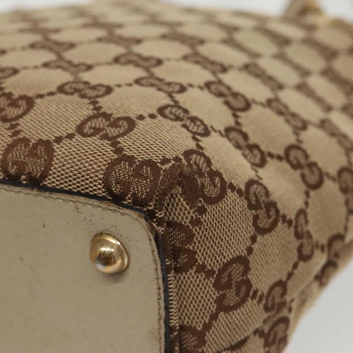 GUCCI GG Canvas Tote Bag Beige Gold 120840 fm4073