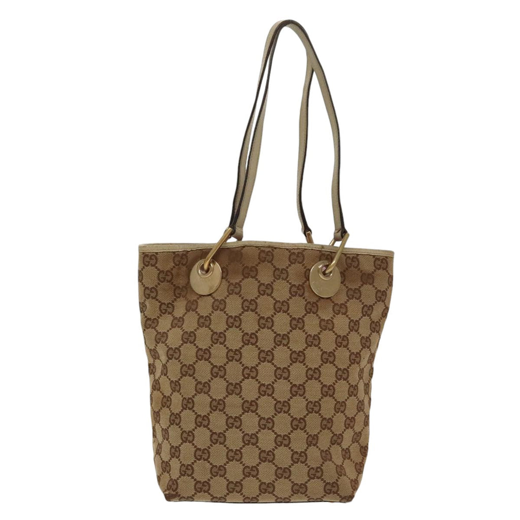GUCCI GG Canvas Tote Bag Beige Gold 120840 fm4073