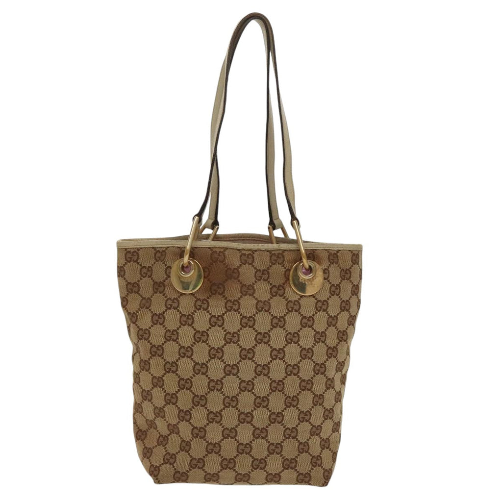 GUCCI GG Canvas Tote Bag Beige Gold 120840 fm4073