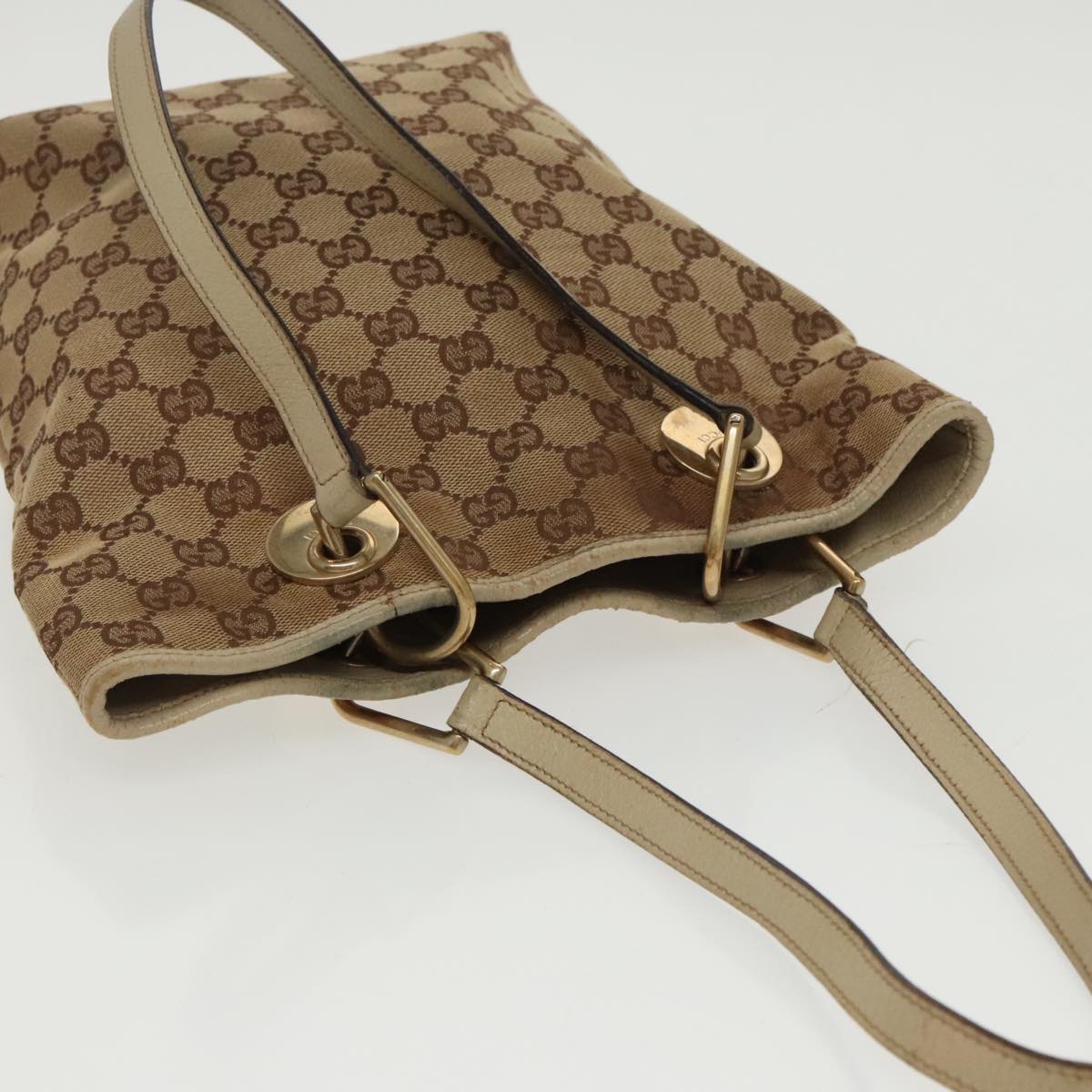 GUCCI GG Canvas Tote Bag Beige Gold 120840 fm4073
