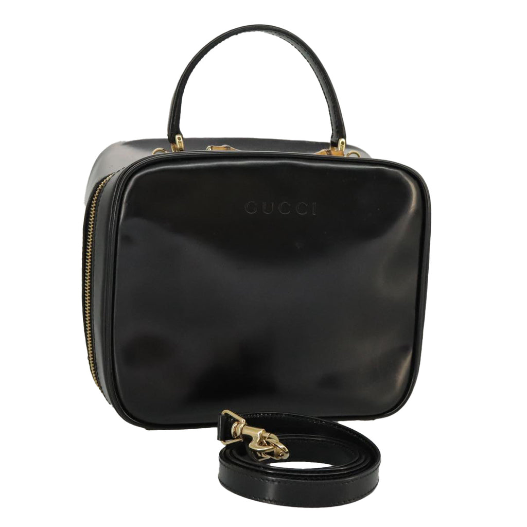 GUCCI Bamboo Hand Bag Patent leather 2way Black Gold 000 270 0323 fm4078