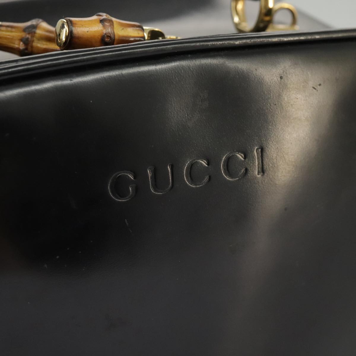 GUCCI Bamboo Hand Bag Patent leather 2way Black Gold 000 270 0323 fm4078