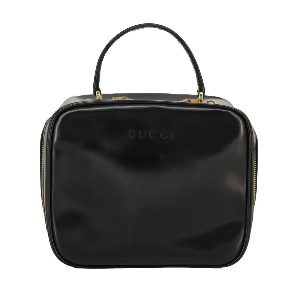 GUCCI Bamboo Hand Bag Patent leather 2way Black Gold 000 270 0323 fm4078