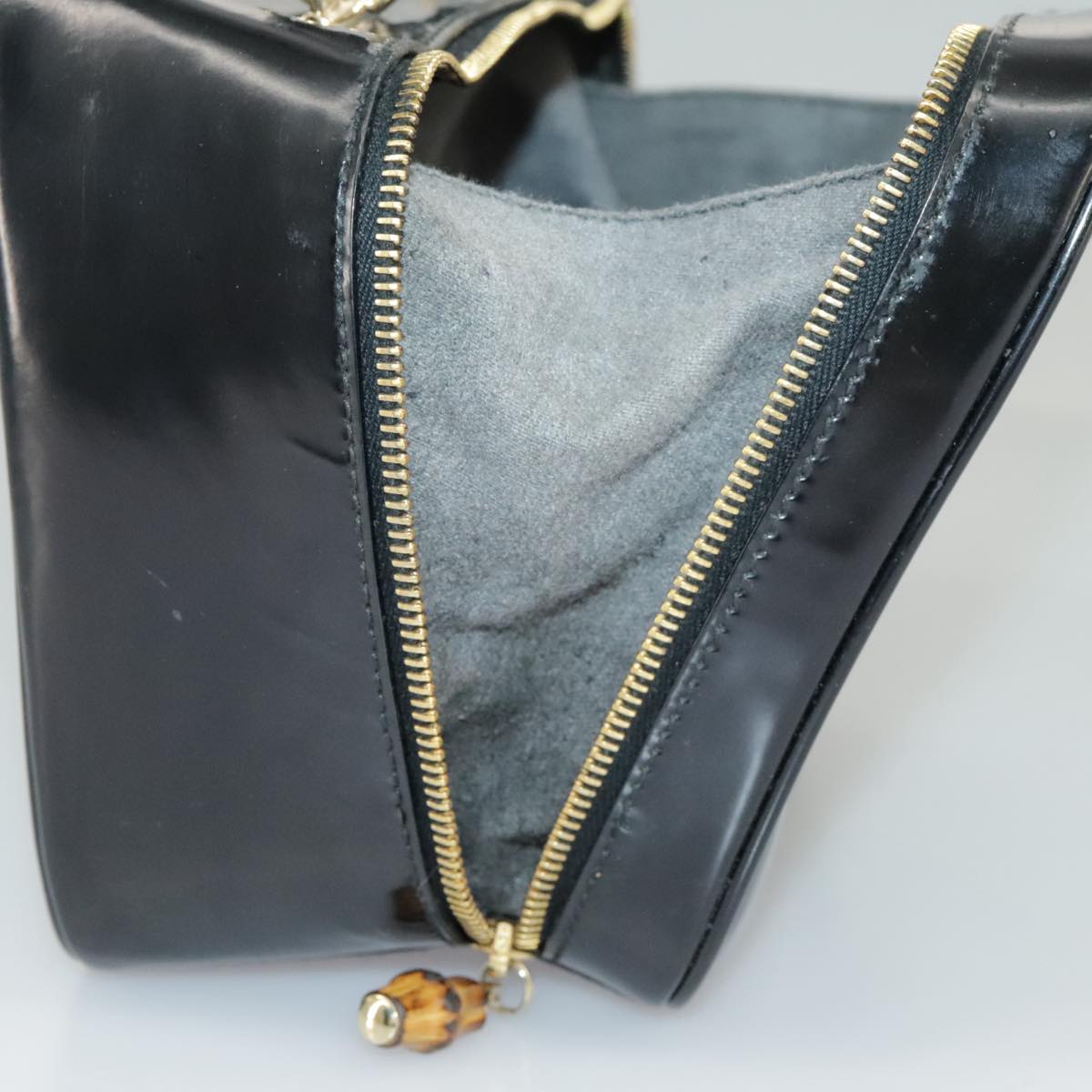GUCCI Bamboo Hand Bag Patent leather 2way Black Gold 000 270 0323 fm4078