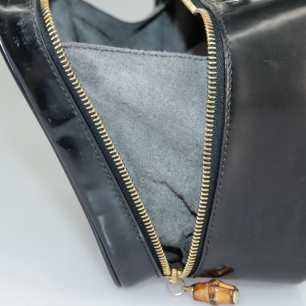 GUCCI Bamboo Hand Bag Patent leather 2way Black Gold 000 270 0323 fm4078