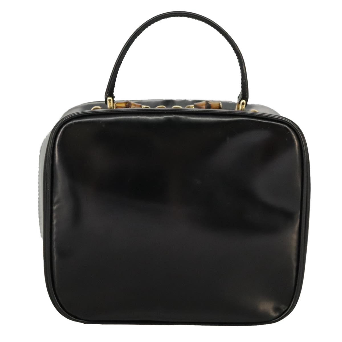 GUCCI Bamboo Hand Bag Patent leather 2way Black Gold 000 270 0323 fm4078
