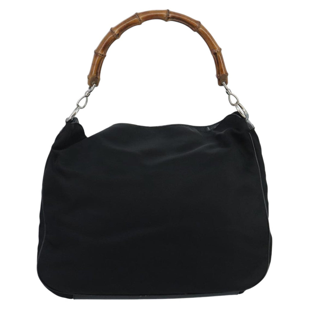 GUCCI Bamboo Hand Bag Nylon 2way Black Silver 001 2404 1577 fm4088