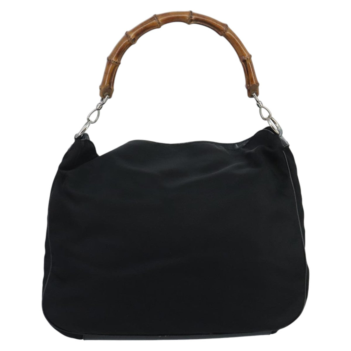 GUCCI Bamboo Hand Bag Nylon 2way Black Silver 001 2404 1577 fm4088