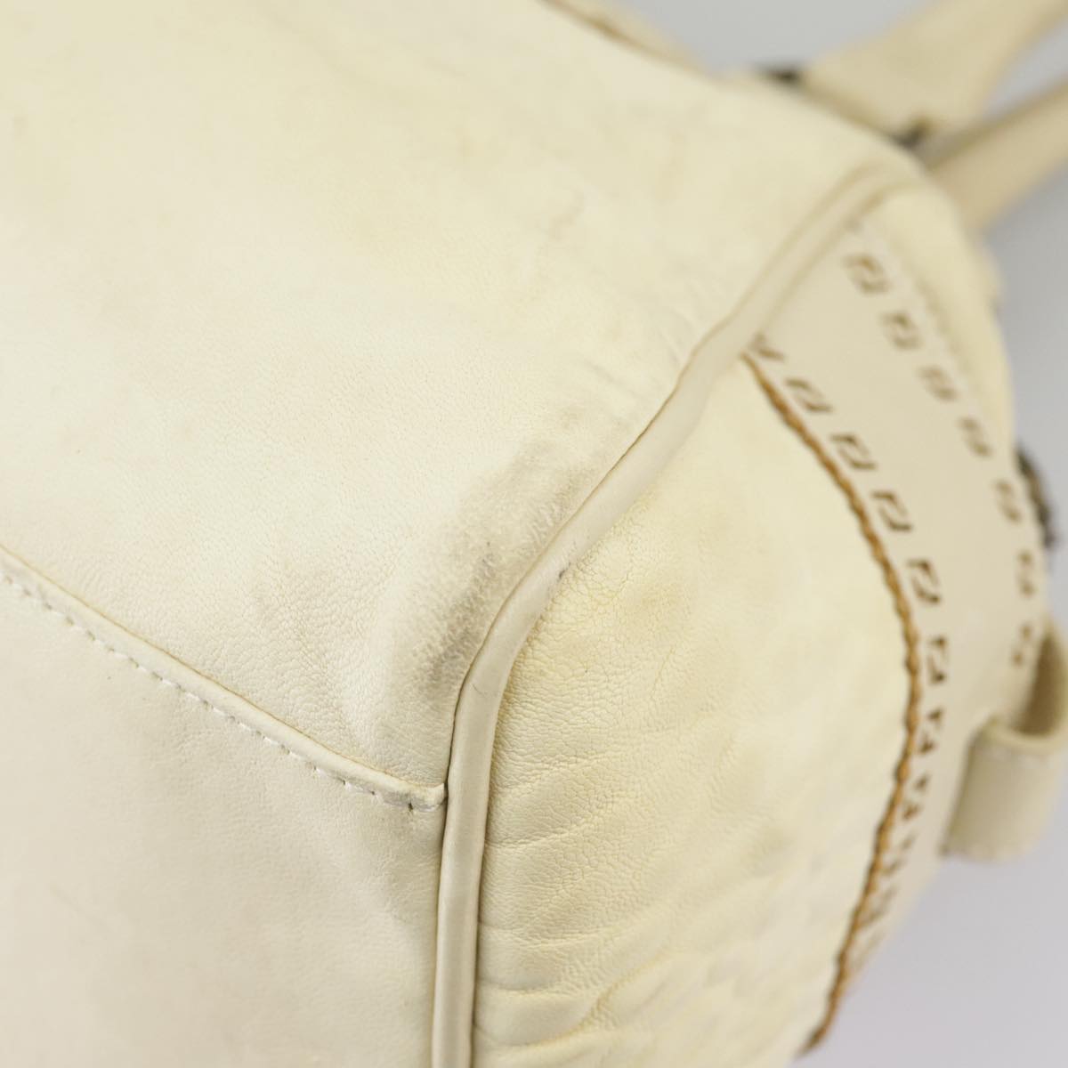 FENDI Hand Bag Leather Cream fm4097