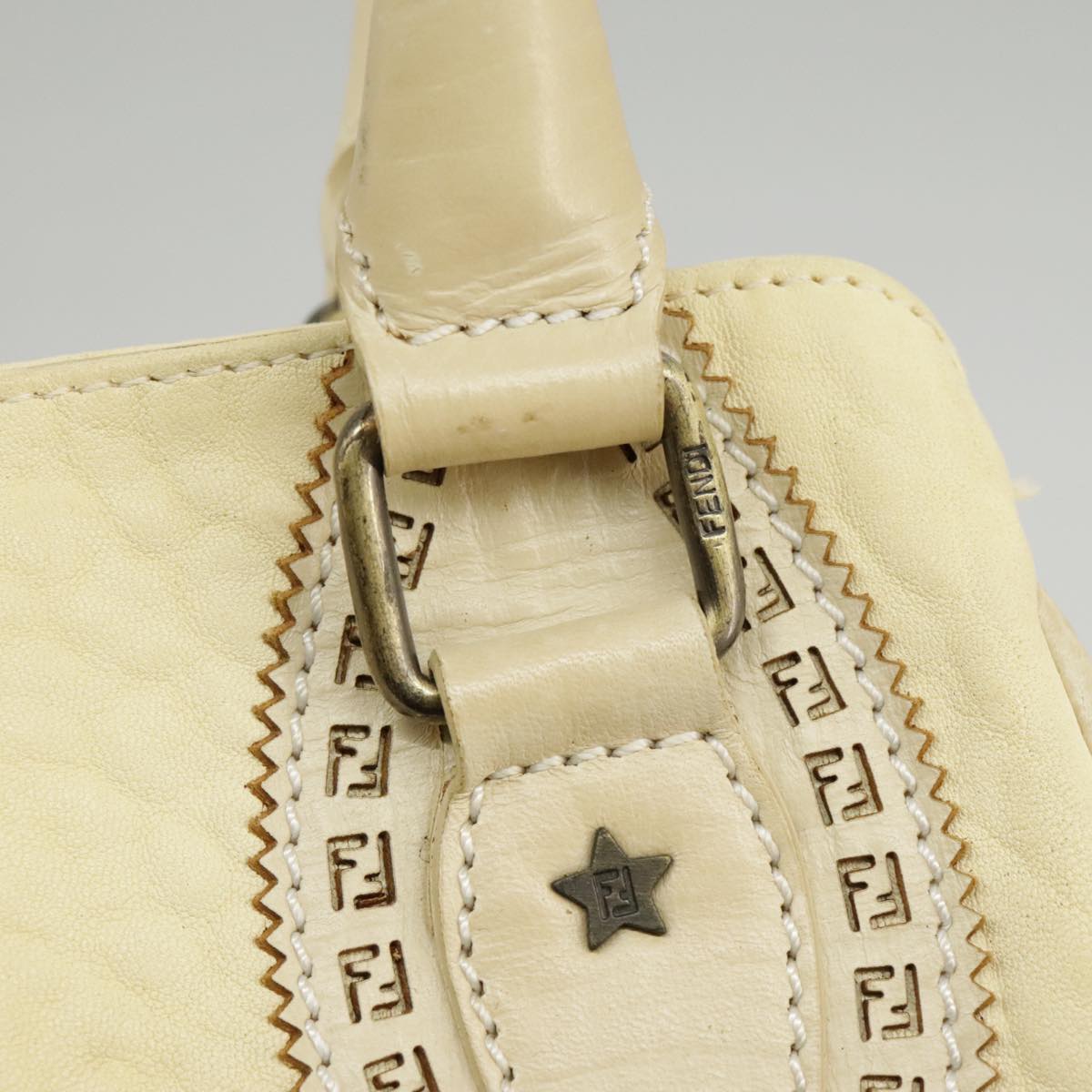 FENDI Hand Bag Leather Cream fm4097