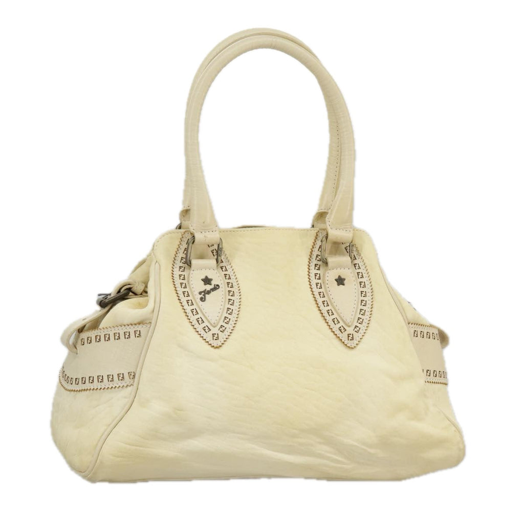 FENDI Hand Bag Leather Cream fm4097