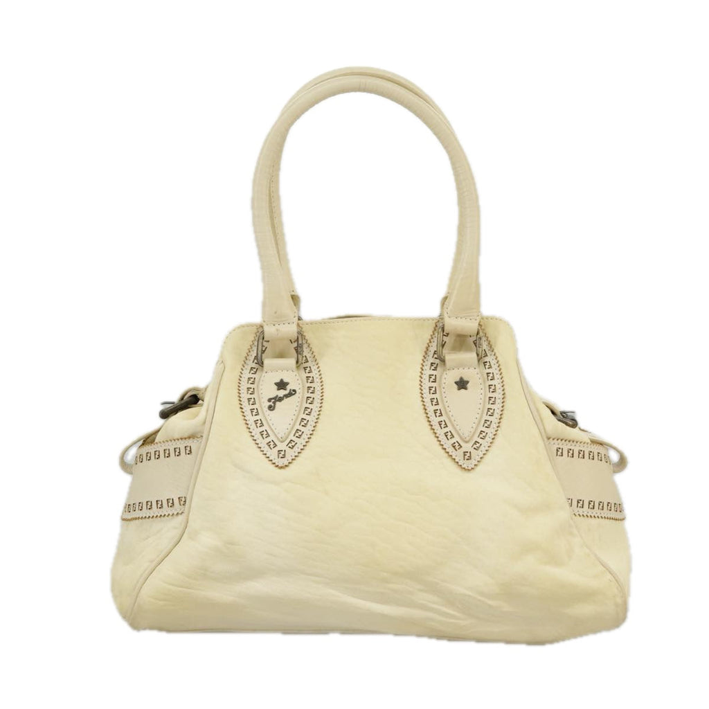 FENDI Hand Bag Leather Cream fm4097