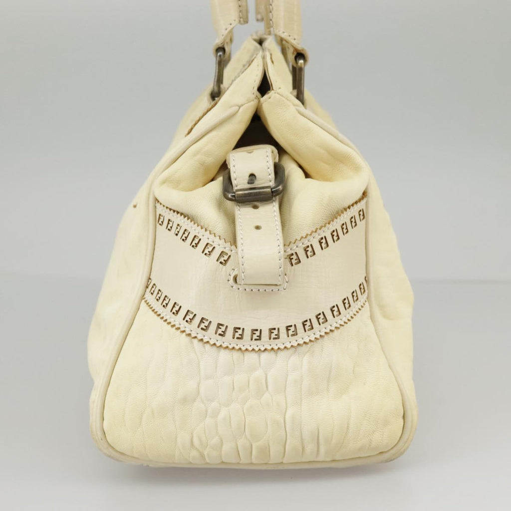 FENDI Hand Bag Leather Cream fm4097