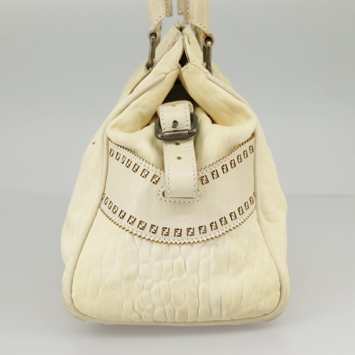 FENDI Hand Bag Leather Cream fm4097