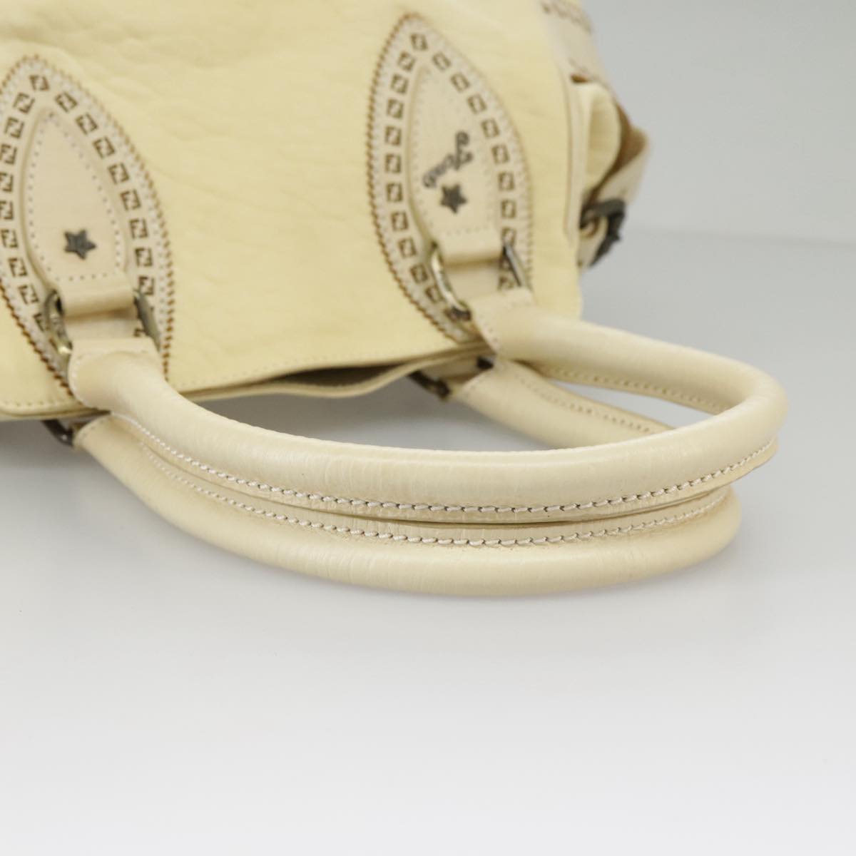 FENDI Hand Bag Leather Cream fm4097