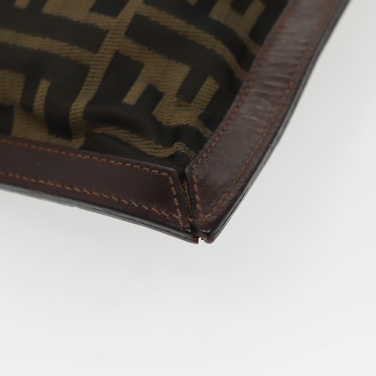 FENDI Zucca Canvas Clutch Bag Brown Black gold fm4148