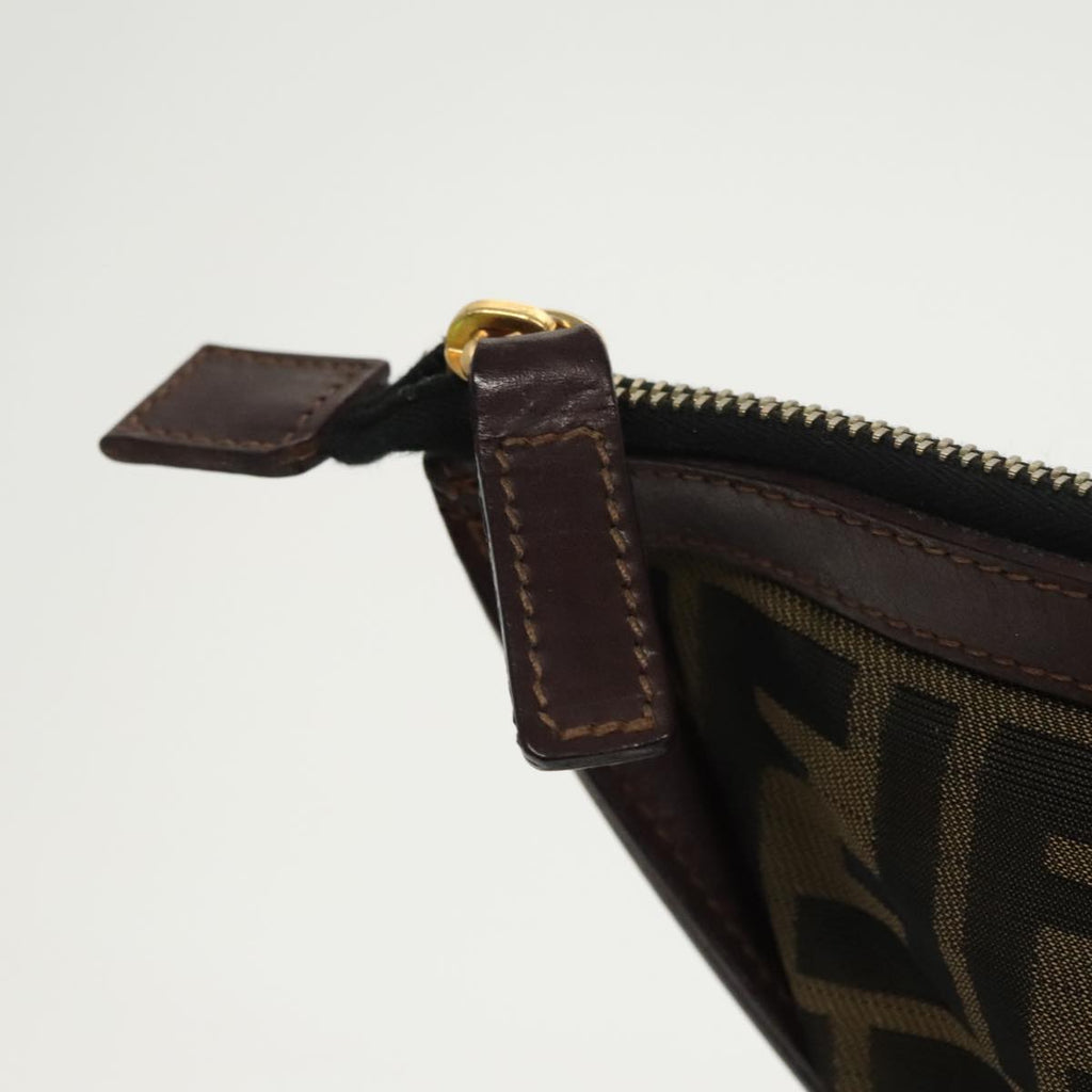 FENDI Zucca Canvas Clutch Bag Brown Black gold fm4148