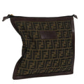 FENDI Zucca Canvas Clutch Bag Brown Black gold fm4148