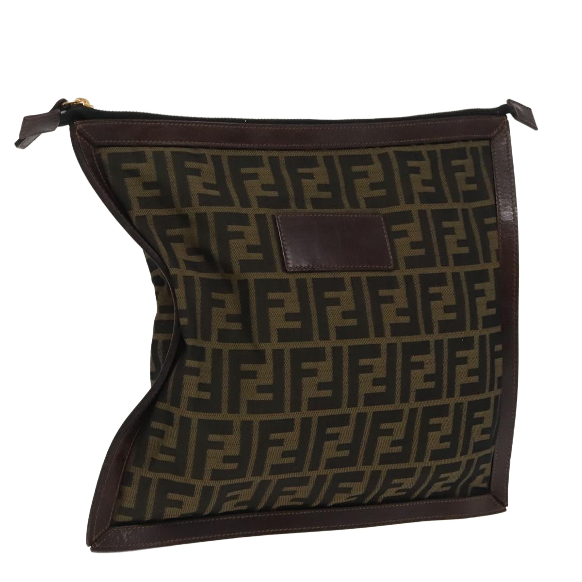 FENDI Zucca Canvas Clutch Bag Brown Black gold fm4148