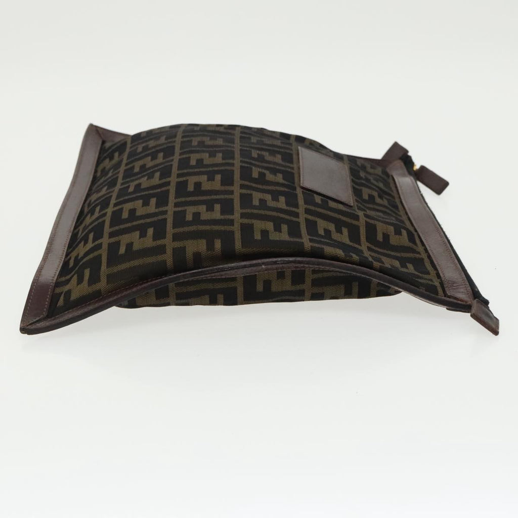 FENDI Zucca Canvas Clutch Bag Brown Black gold fm4148