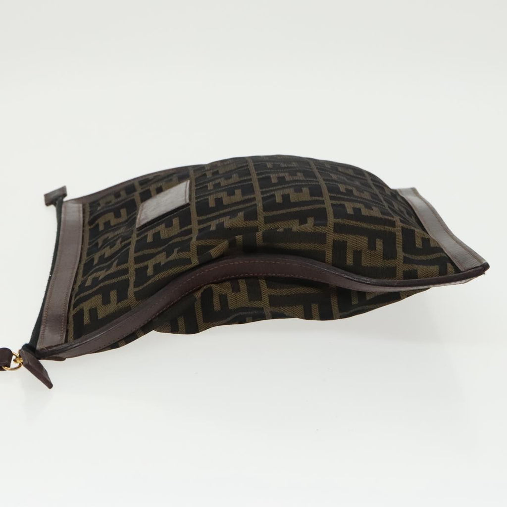 FENDI Zucca Canvas Clutch Bag Brown Black gold fm4148