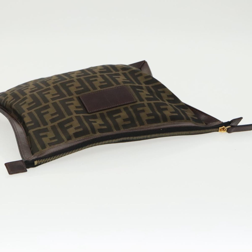 FENDI Zucca Canvas Clutch Bag Brown Black gold fm4148