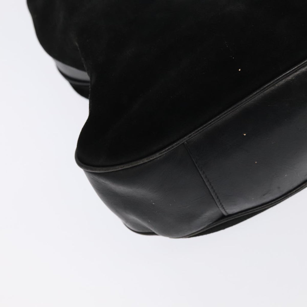 GUCCI Bamboo Hand Bag Suede Leather 2way Black Gold 001 3444 1638 ep6584